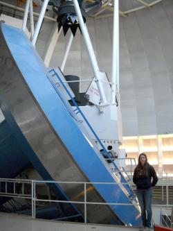 Graduate student Sara Barber on an observing run at the Kitt Peak National Observatory 4m Telescope near Tucson, AZ